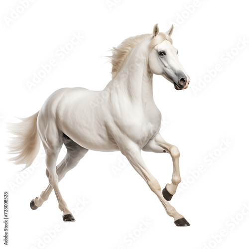 White Horse in epic Pose isolated on transparent and white background. Ideal for use in advertising. Generative ai © Dima