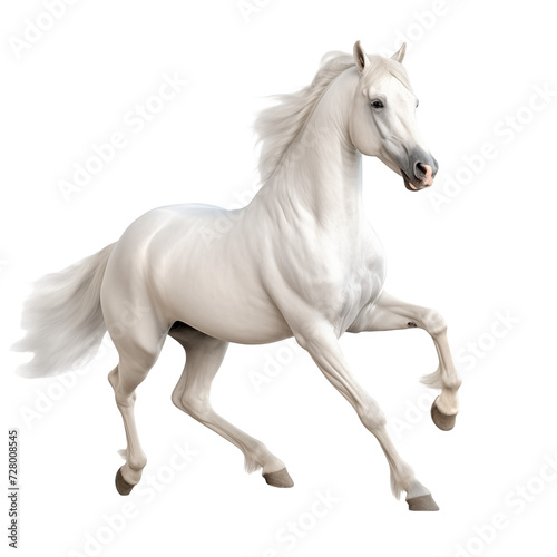 Celestial Grace  White Horse in epic Pose isolated on transparent and white background. Ideal for use in advertising. Generative ai