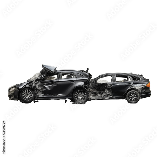 Roadside Collision  Damaged Cars After Accident isolated on transparent and white background. Ideal for use in advertising. Generative ai