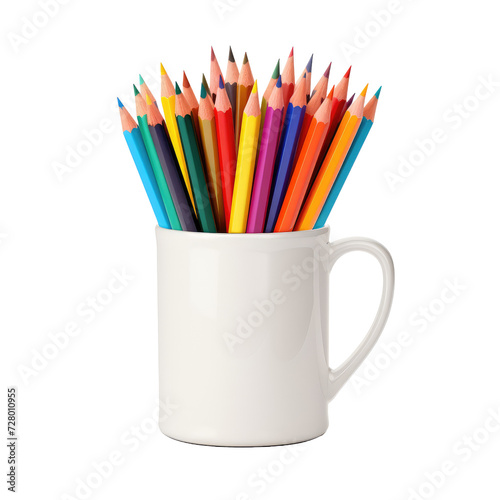 Color pencils in white ceramic cup isolated on white or transparent background