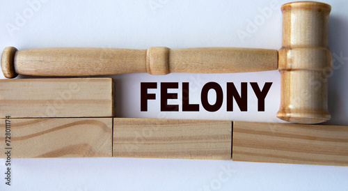 Canvas Print FELONY - word on the background of wooden blocks and a judge's gavel
