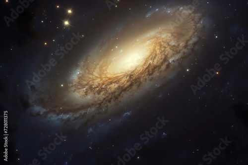 Distant view of a spiral galaxy With emphasis on its swirling arms and bright galactic core