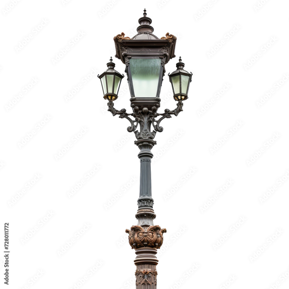 Old Vintage Street Lamp Post isolated on white or transparent background