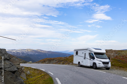 Motorhome camper in Stegastein view point road, south Norway. Europe photo