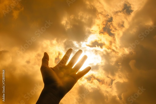 Hand of god reaching through clouds Offering a guiding light to humanity