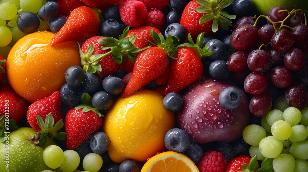 Assortment of Fresh Fruits with Water Droplets
Assortment of Fresh Fruits with Water Droplets