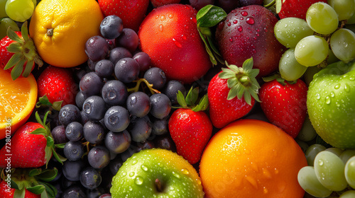 Assortment of Fresh Fruits with Water Droplets 