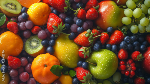 Assortment of Fresh Fruits with Water Droplets 