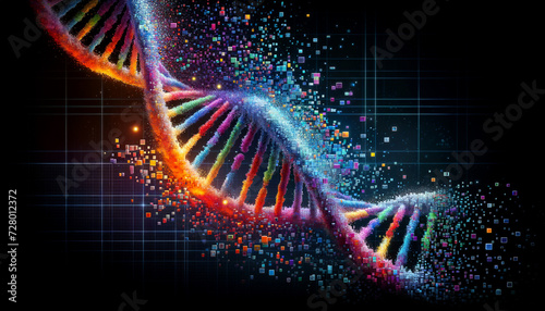 Dynamic DNA Helix: Vibrant Pixels Unraveling Genetic Code © TechArtTrends