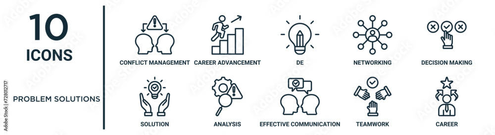 problem solutions outline icon set such as thin line conflict ...