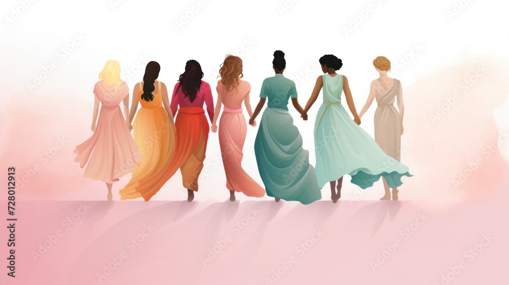 Naklejka premium The various silhouettes of the girls in the illustration are combined into a holiday symbolizing international equality and the beauty of women.