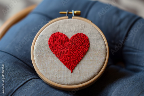 cute heart embroider in a wooden hoop
