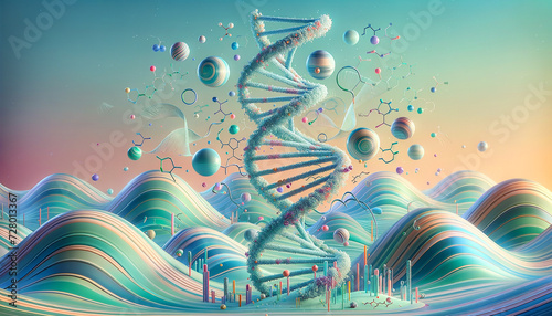 Epigenomic Harmony: Stylized DNA Structure with Subtle Modifications on Tranquil Background photo