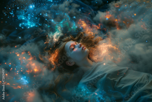 Girl is sleeping and experiencing lucid dream