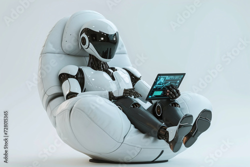A modern robot with a tablet in his hands reads the news, new smart technologies of the future