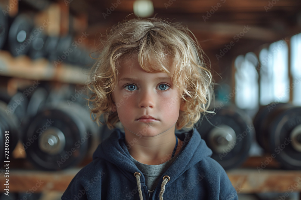 Obraz premium Boy in the gym, children's sports sections