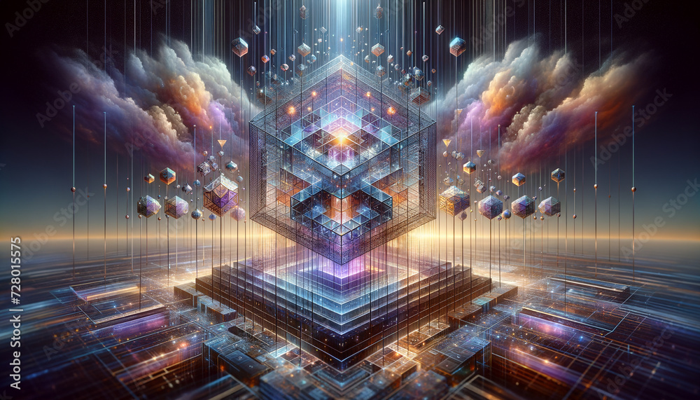 Fototapeta premium Glowing Data Governance Framework with Iridescent Beams