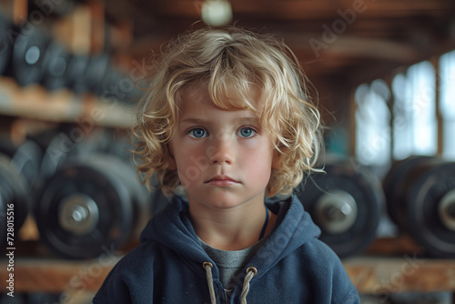 Boy in the gym, children's sports sections