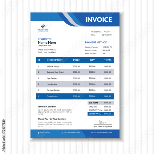 Modern Business Invoice Design Template  (ID: 728017320)