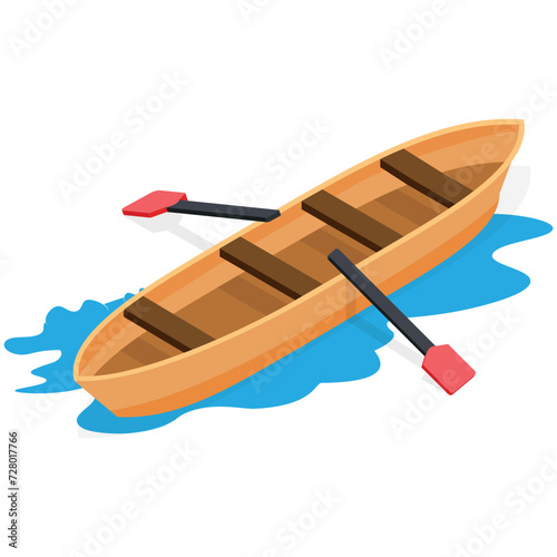 Isometric Wooden Canoe with Oars