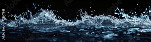 panorama of water splashes on a black background