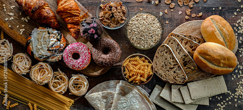 Composition with variety of food products containing gluten photo