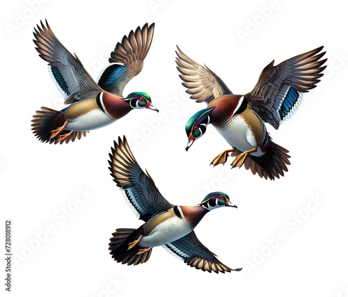 A set of Wood Ducks isolated on a transparent background