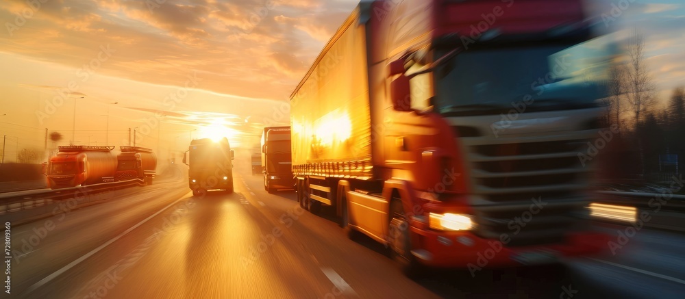 Photo of a Blur of Trucks Driving on a Motivated Day