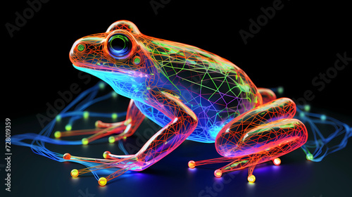 Frog Animal Plexus Neon Black Background Digital Desktop Wallpaper HD 4k Network Light Glowing Laser Motion Bright Abstract