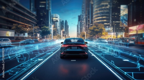 Driverless car. Autonomous cars on the road using technologies