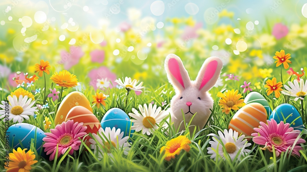 Fototapeta premium A realistic painting capturing two children engaged in outdoor play in a field, filled with vibrant colors and dynamic motion.