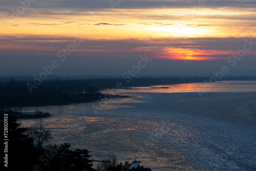 Sunset  at Lake Balaton in wintertime , Hungary