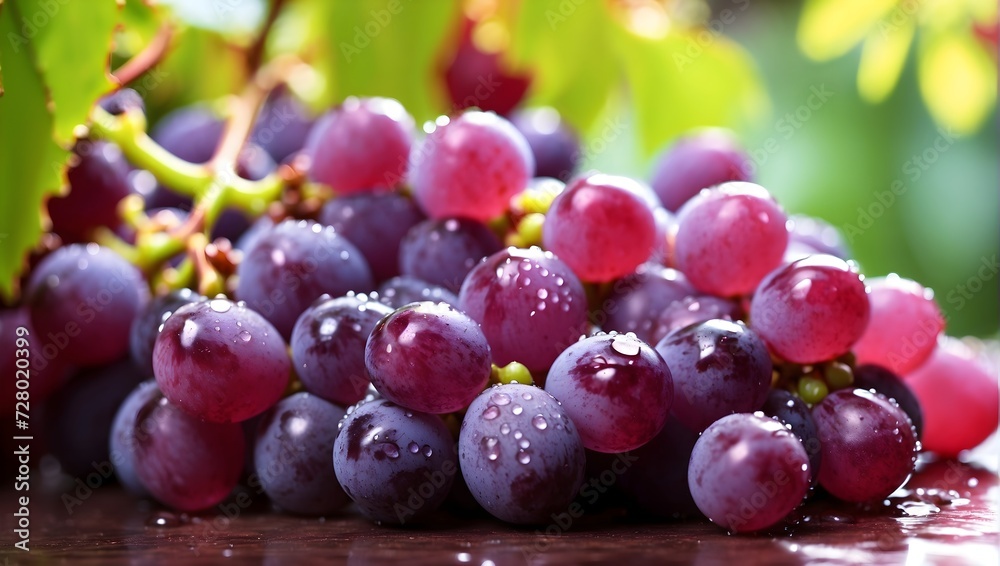 Ripe purple grapes with morning dew, highlighted by soft sunlight. generative AI Ripe purple grapes with morning dew, highlighted by soft sunlight. generative AI