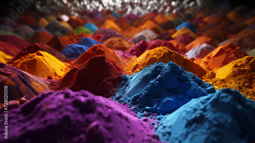 Colorful Powder Mounds Arranged for Festival Celebrations