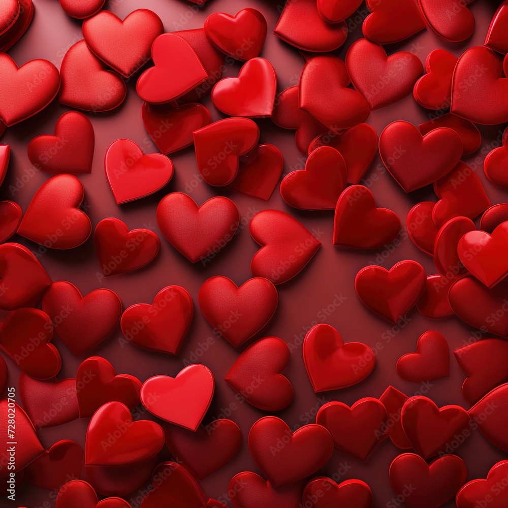 Red hearts scattered across the background are perfect for Valentine's Day decorations.