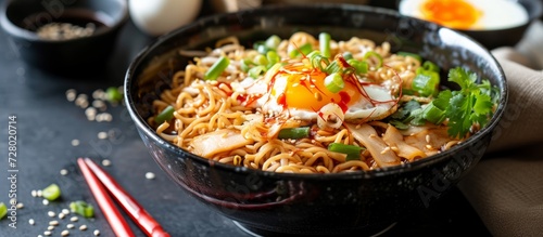 Delicious Chinese Noodles with Egg in a Studio Photo