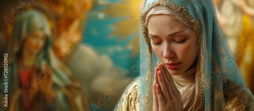 Devoted Girl Seeks Divine Guidance: Pray to Virgin Mary for Blessings and Guidance photo