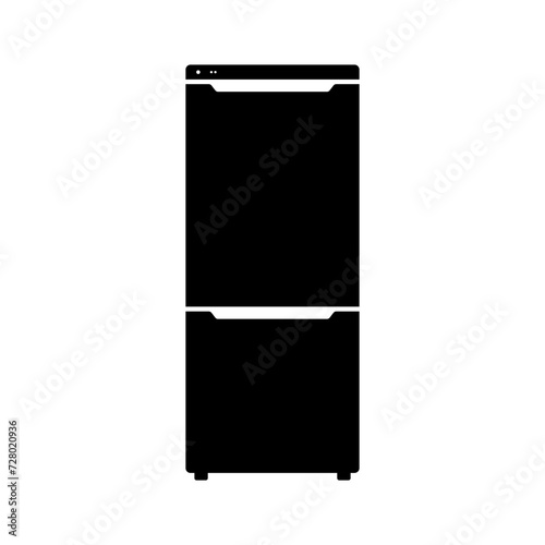 Two-chamber refrigerator icon. Fridge. Black silhouette. Vertical front view. Vector simple flat graphic illustration. Isolated object on a white background. Isolate.