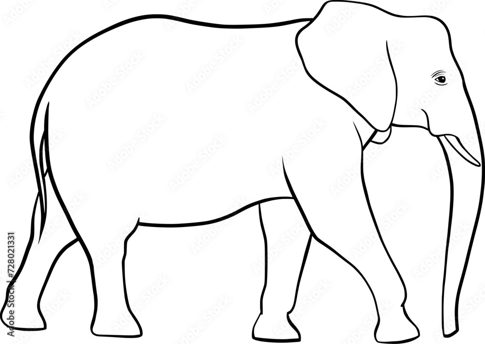 Fototapeta premium Walking elephant outline vector illustration