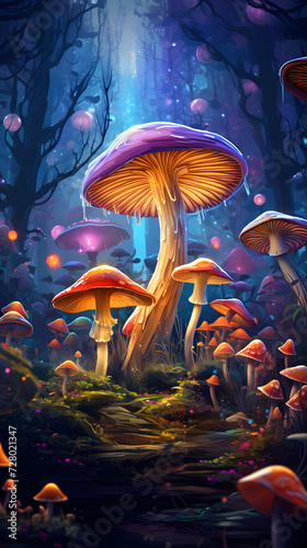 Illustrated cartoon mushroom, wild growing mushroom, mushroom illustration