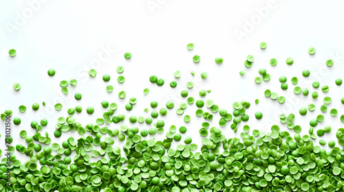 Light green round confetti evenly scattered and isolated on a white background. Bright minimalistic decoration. High quality