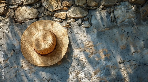 Handmade hat cast in gentle light against an old wall evokes simplicity and rural charm.