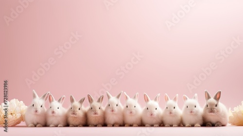 White Easter Bunnies in a Row on Pink