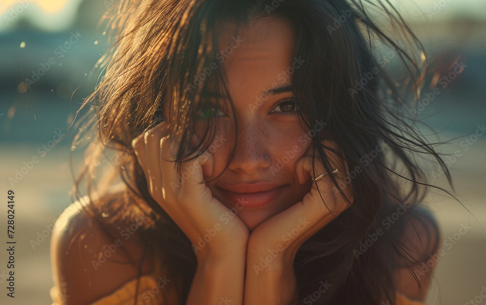Multiracial Woman Posing With Hands on Her Face Multiracial Woman Posing With Hands on Her Face