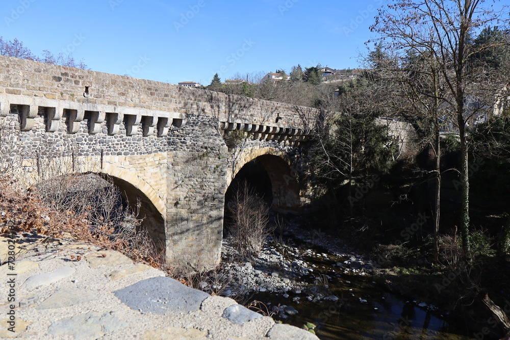 Fototapeta premium Le pont Louis XIII, pont de pierre sur la rivière Ouveze, ville de Privas, département de l'Ardèche, France