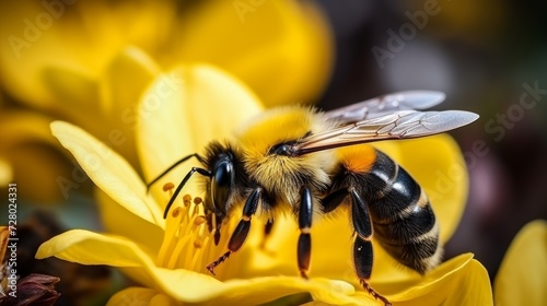 Bumblebee Pollinating Blooming Flower © ArtCookStudio