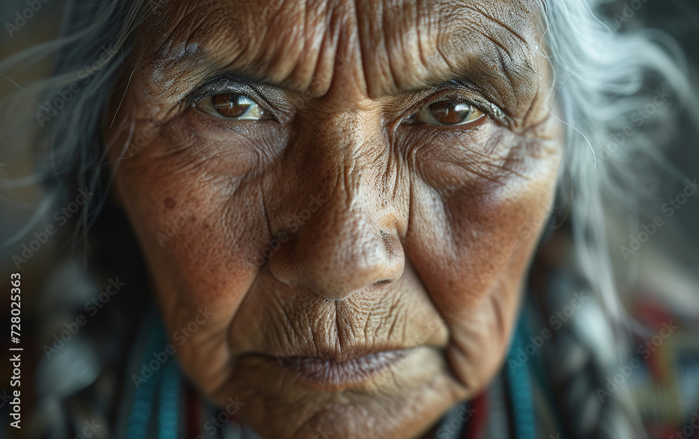 Gazing Elderly Native American Woman