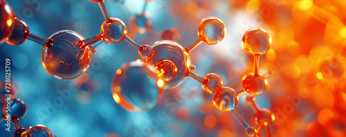 Vivid Molecular Bonding Illustration. An illustration of molecular bonding with vivid blue and red hues.