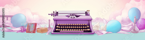  Vintage Typewriter on a Pastel Background with Abstract Artistic Flair photo