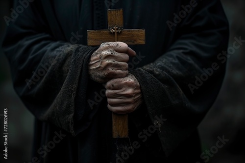 man with a wooden cross in his hands